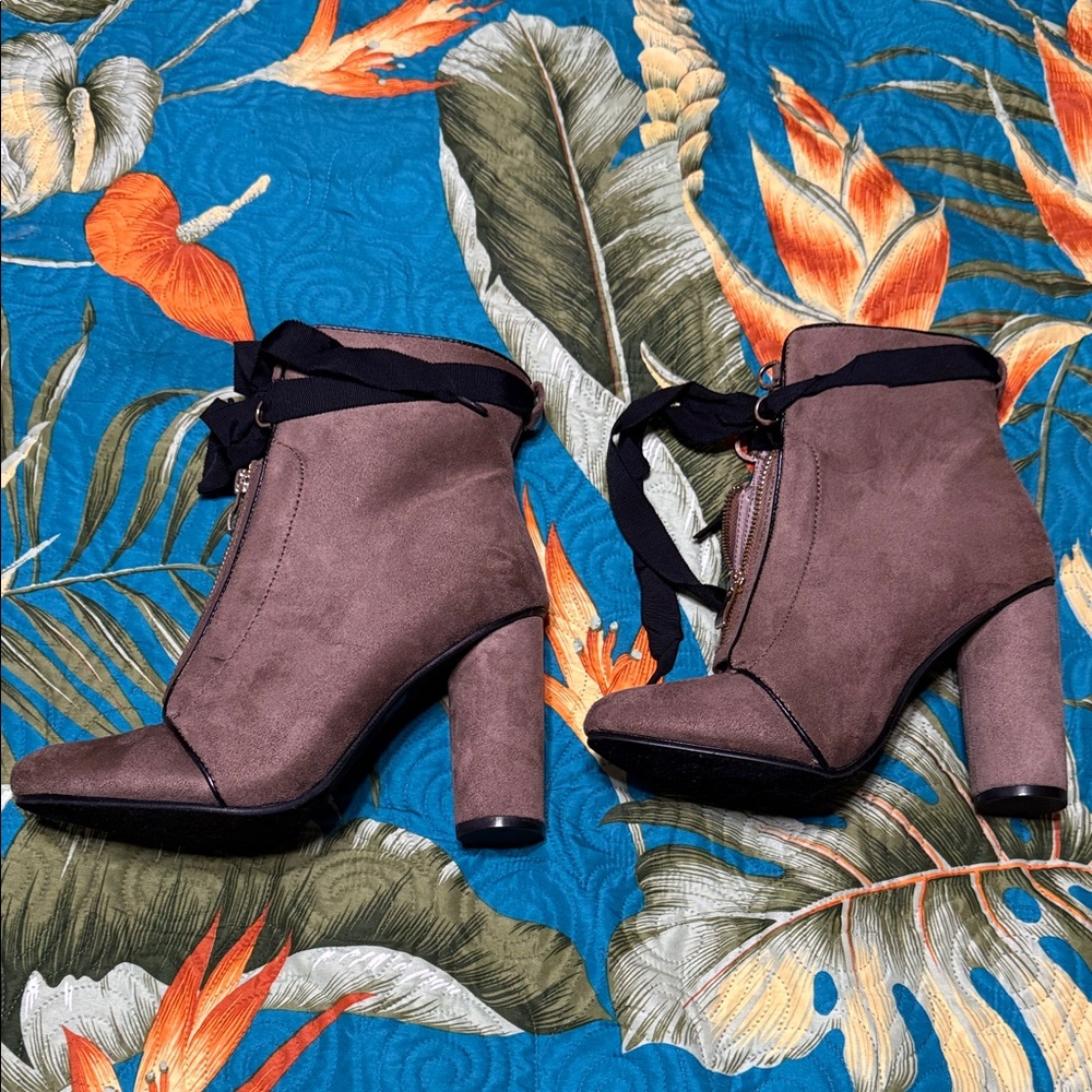 Suede Brown Ankle Heel Boots